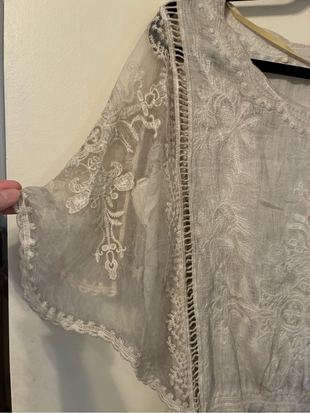 Democracy Mineral Wash 100% Cotton Crochet Embroidered Peasant Blouse Top Boho S - Picture 3 of 9